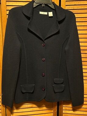 Vintage Preswick & Moore Navy Blue Knit Structured Button Front Cardigan/Blazer